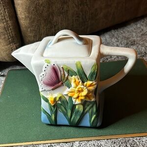 Floral Ceramic Teapot with Butterfly Design